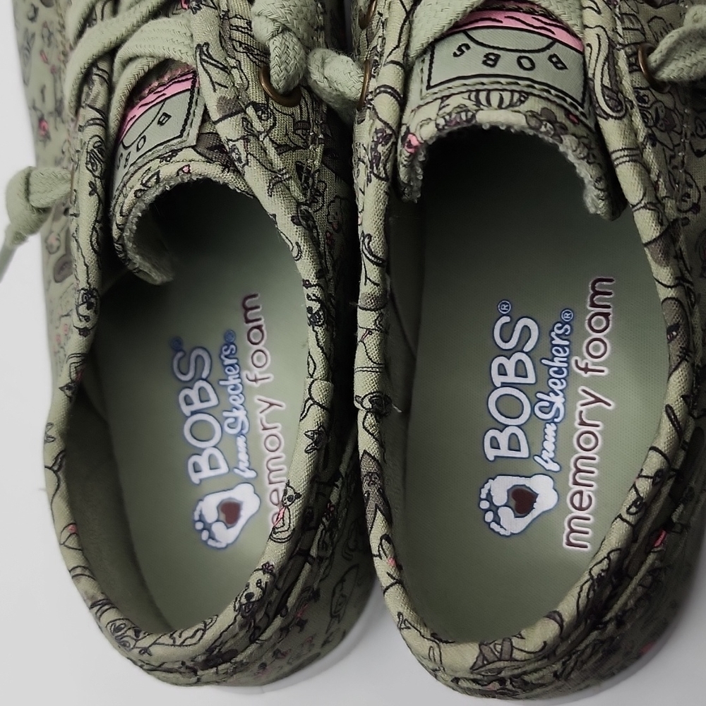 BOBS from Skechers olive green & pink dog & cat size 6 tennis shoes - Picture 5 of 7